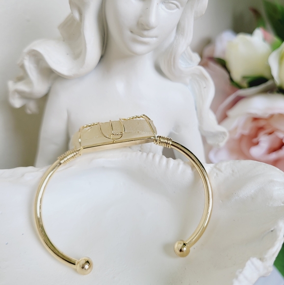 100% Citron Crystal Gemstone Bangle Bracelet Wire Wrapped Gold Tone Nwt - Picture 4 of 6